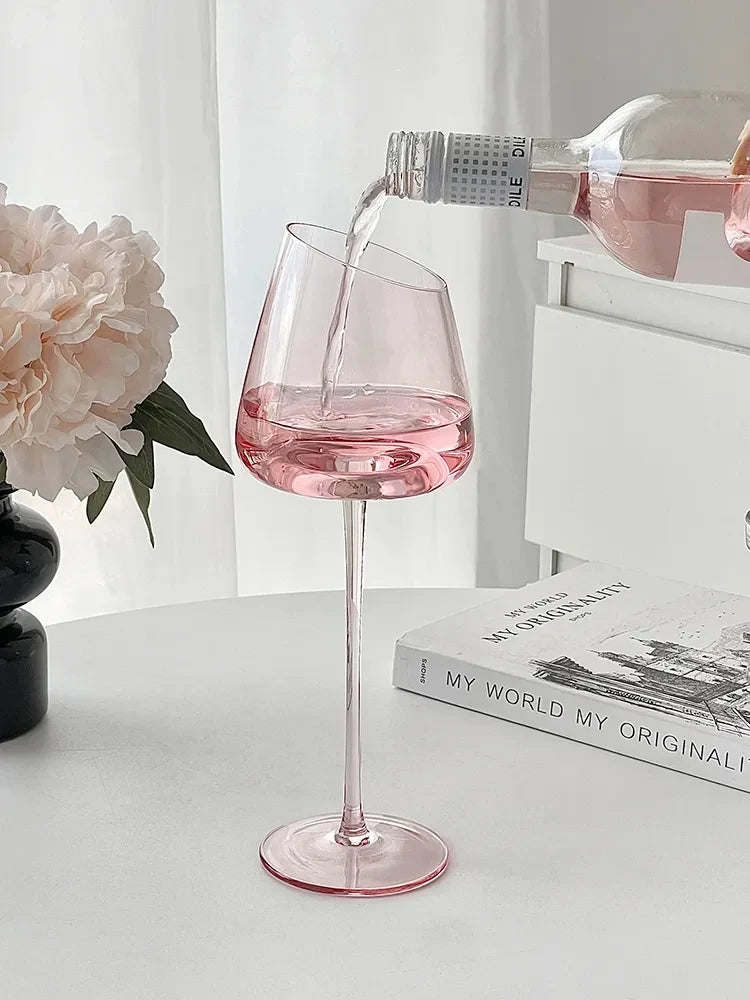 Large Pink Red Wine Glass